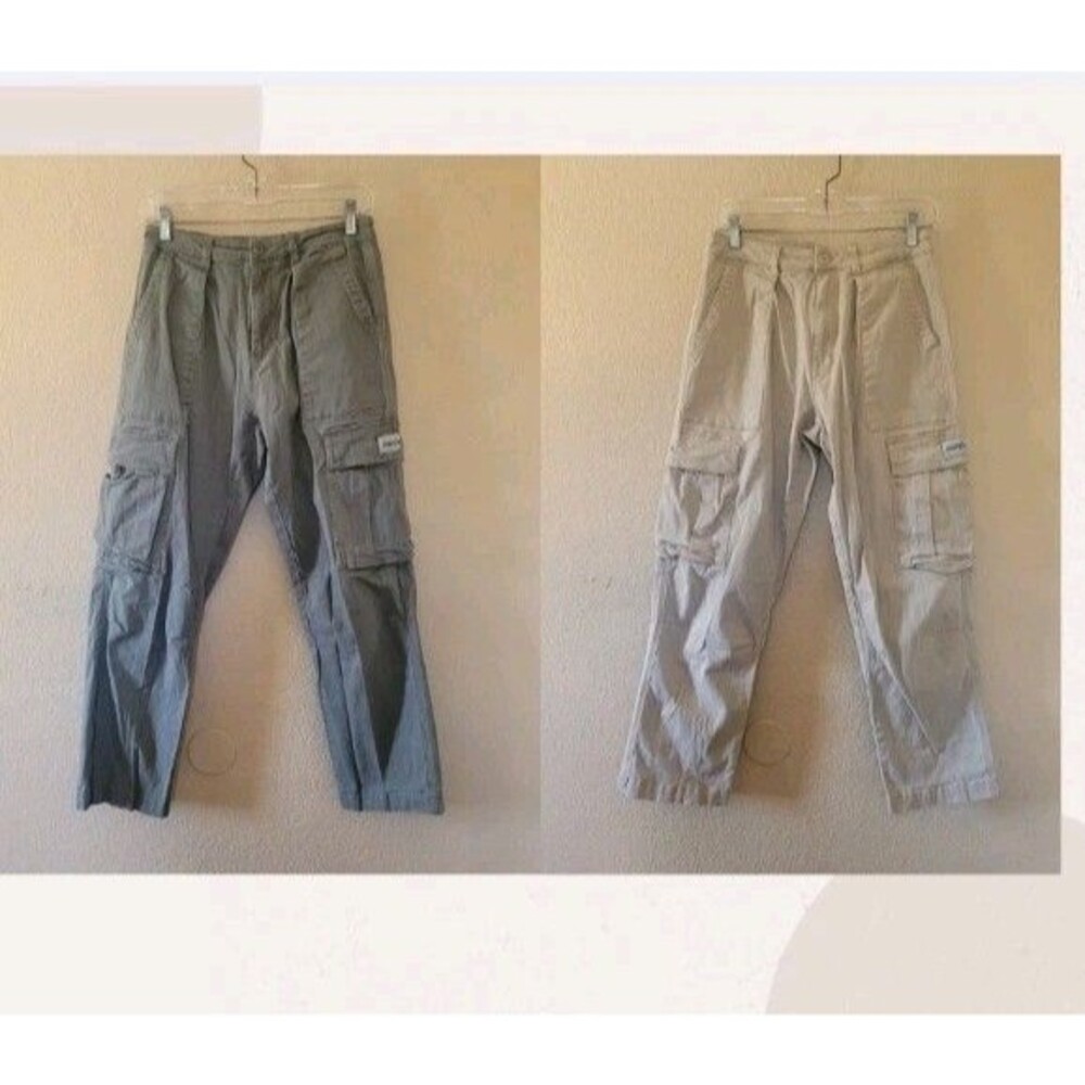 YoungLA Set of 2 Mens Utility Cargo Straight Pants Size 30 Beige Green Gorpcore